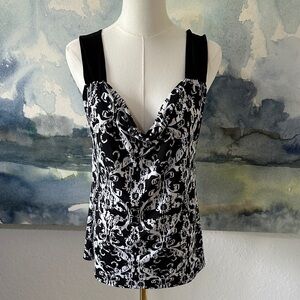 NWT L Claudia Richard Black & White Printed Cowl Neck Women's Top